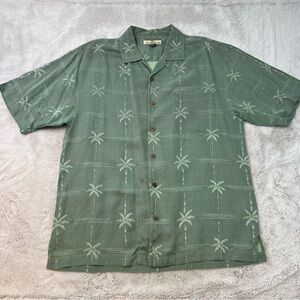 Tommy Bahama Shirt Mens Large Green Tea Palm Tree Short Sleeve Silk Vintage